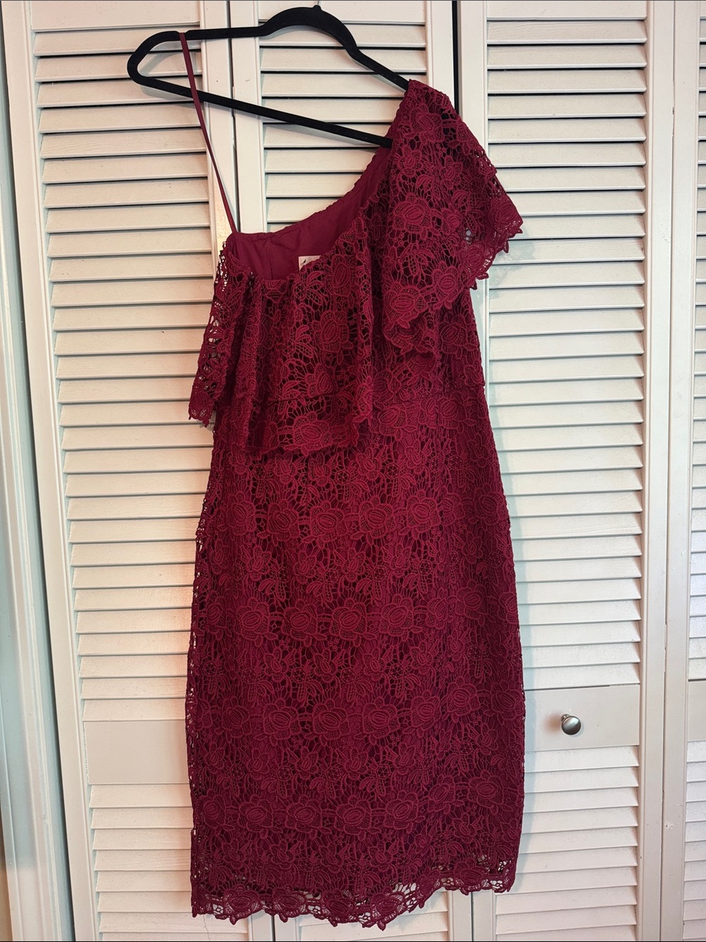 Nanette Lepore One-Shoulder Lace Dress in Burgundy